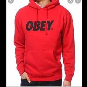Obey Font Red Pullover Hoodie - Size L